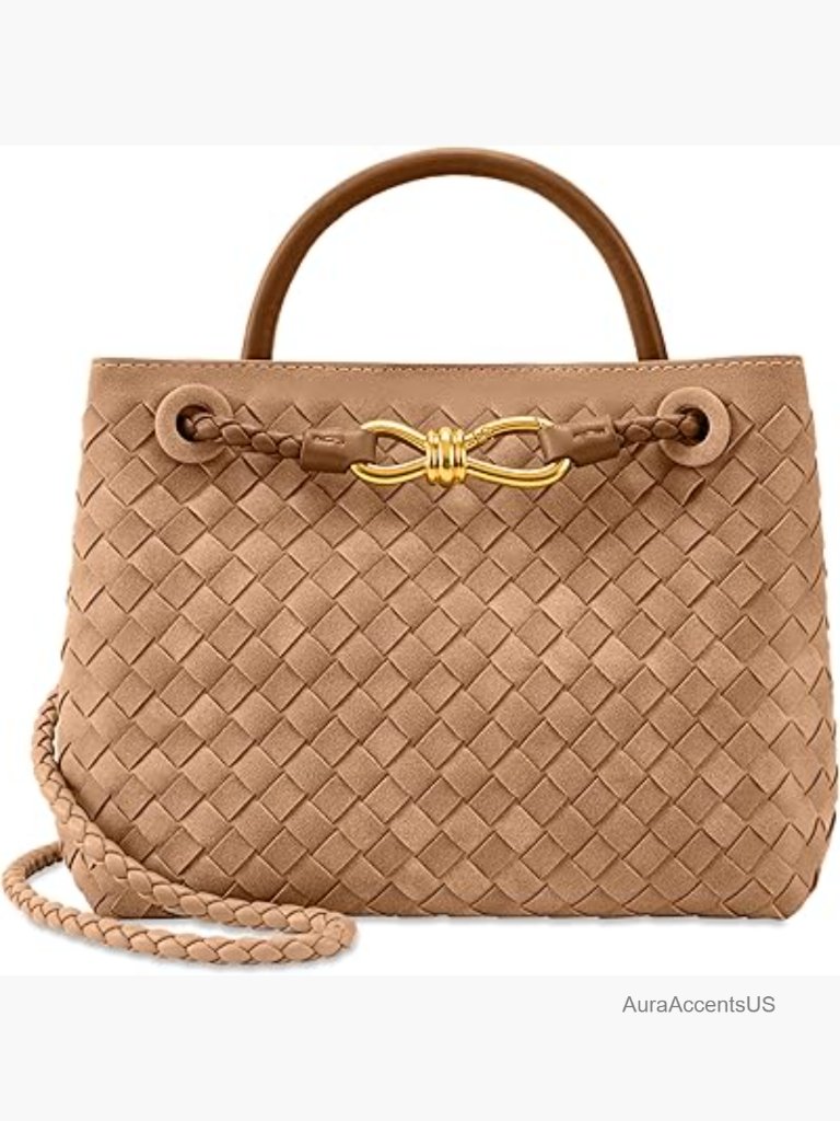 Woven Top Handle Handbag Magnetic Snap Closure Shoulder Purse